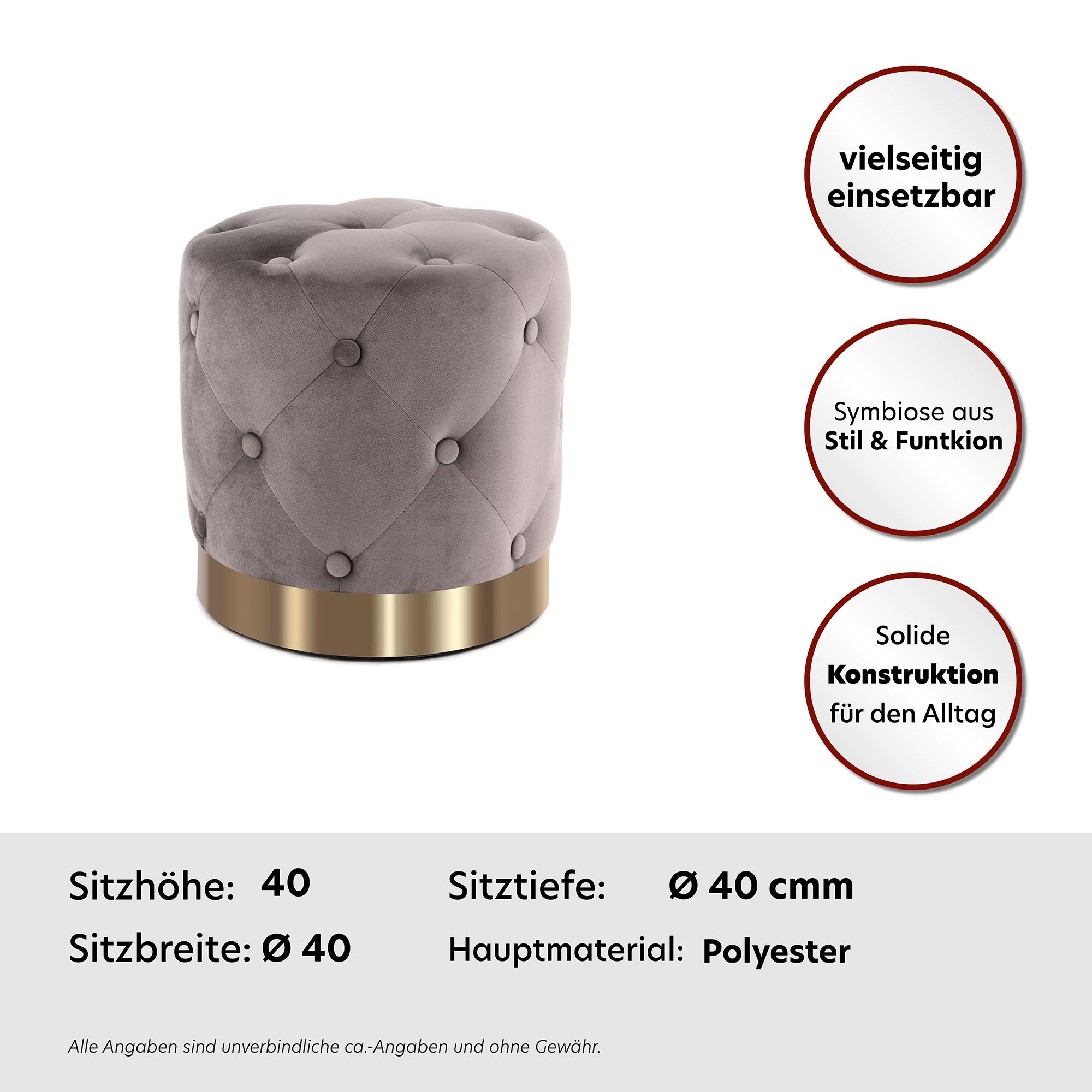 Kayoom Sitzhocker »Hocker Piano 225,  in dekorativem Design, mit weichem Velvet-Bezug« 1 Stk. tlg. rund, glamourös, hochwertig, gesteppt, mit eingelassenen Dekoknöpfen