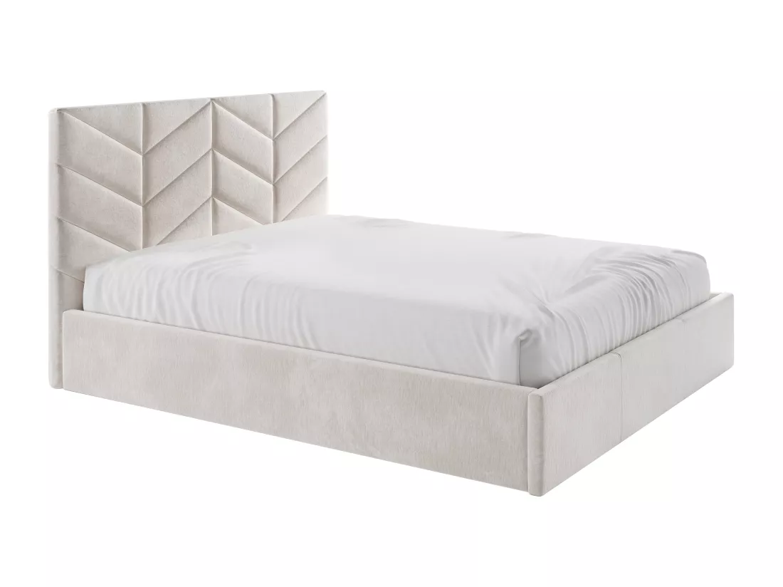 Lit coffre 160 x 200 cm - Tissu texturé - Crème + Matelas - JUSTANI
