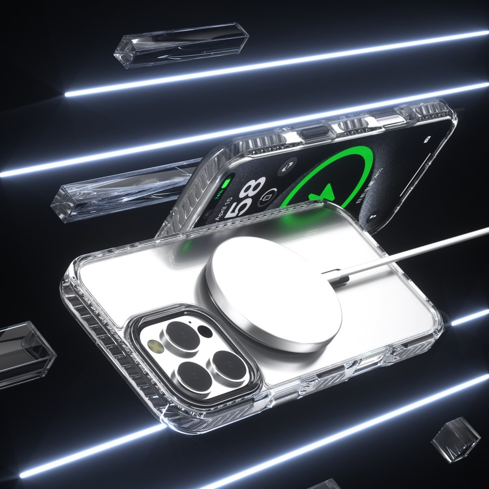 iPhone 16 Pro Max MagSafe Hybrid Necklace Hülle mit Handykette (150cm) - Schwarz / Transparent