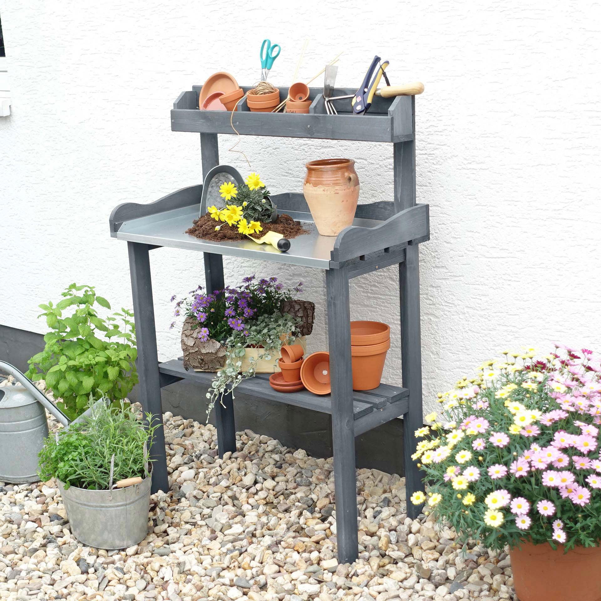 promadino Pflanztisch mit verzinkter Arbeitsfläche, BxTxH: 84x38x130 cm
