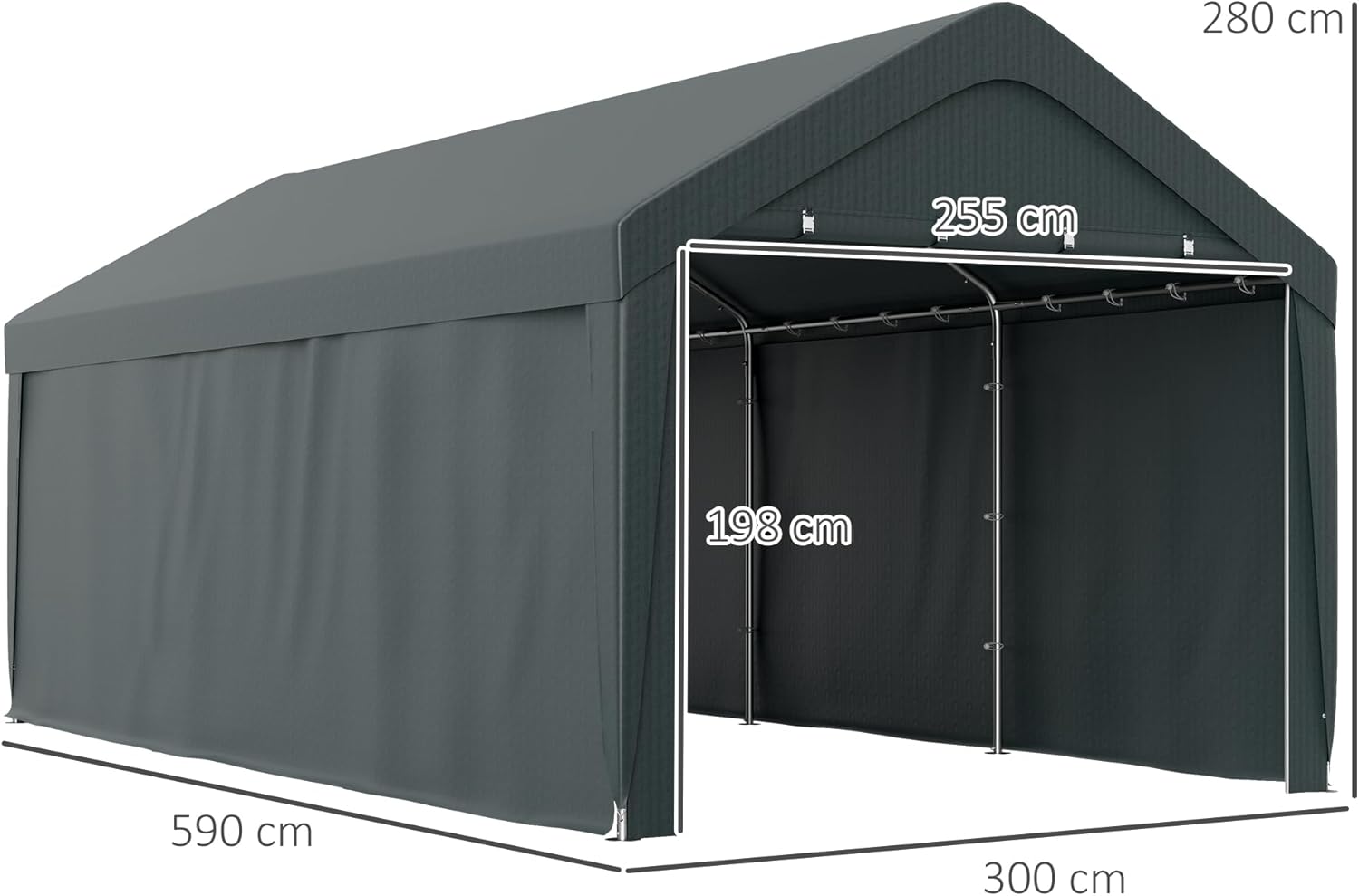 Outsunny Carport Garagenzelt 3 x 6 m, Outdoor-Carport, Lagerzelt mit abnehmbaren Seitenwänden und 2 aufrollbaren Reißverschlusstüren, für Auto, LKW, Boot, dunkelgrau
