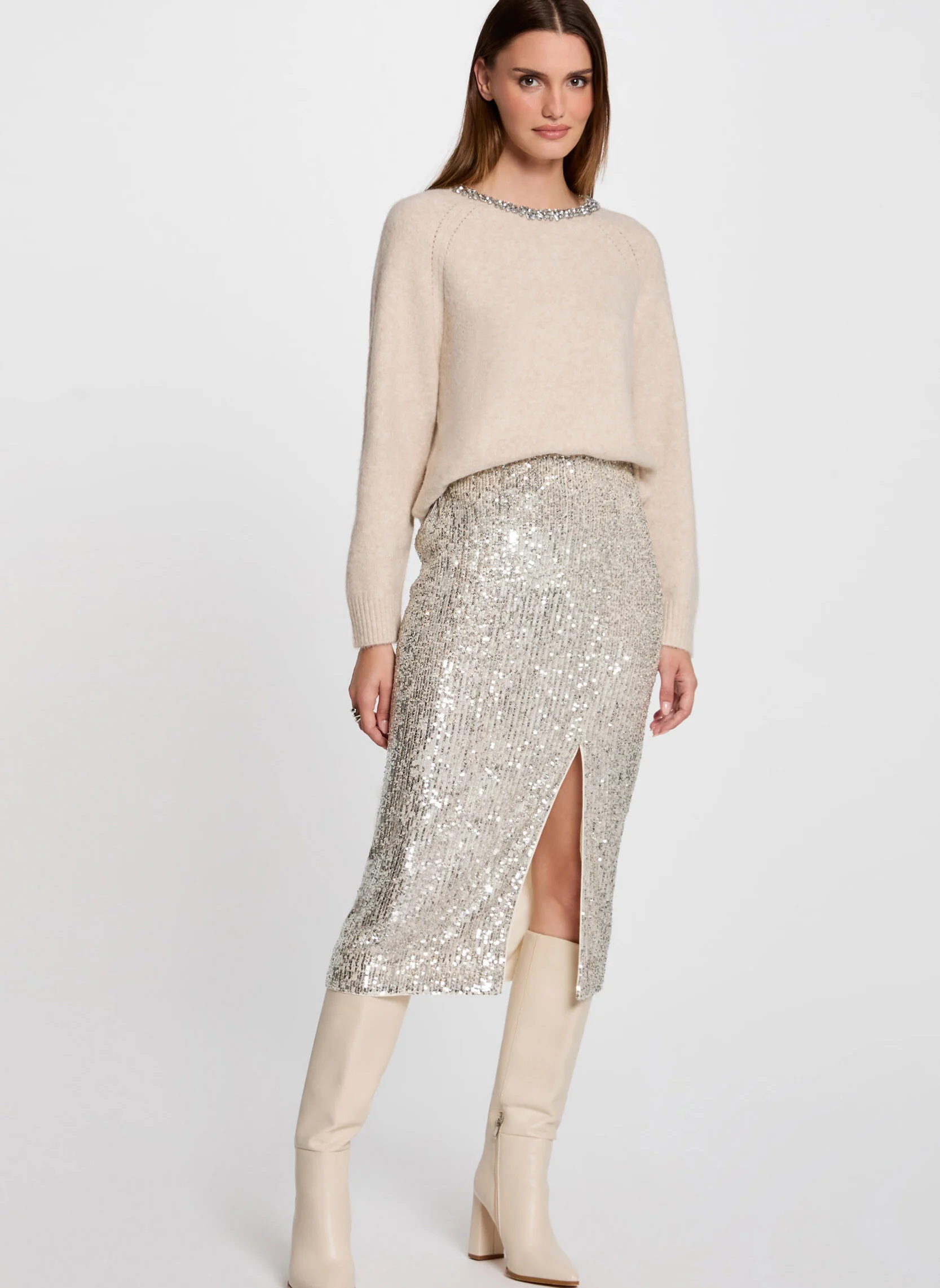 MPERLE - Pull col rond| Beige