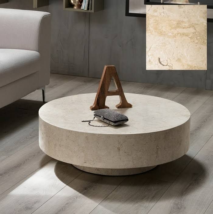Couchtisch Barahona Ø85 Beige Fossilstein Kratz/-Fleckenbeständig Beistelltisch Perspections