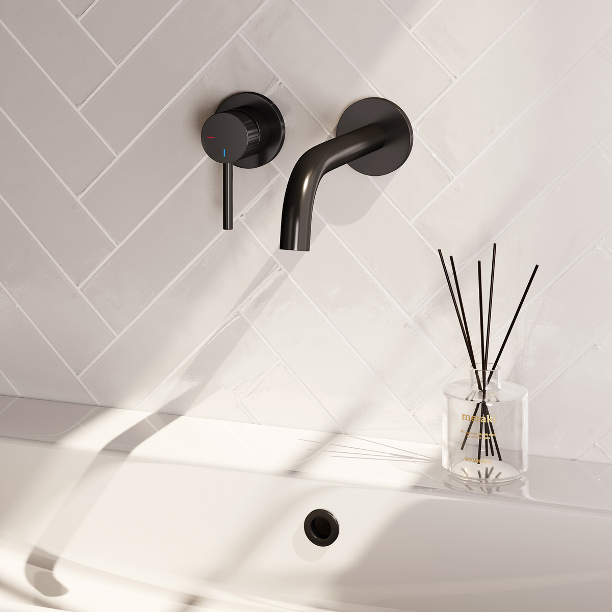 Brauer Stripe inbouw wastafelkraan ColdStart met gebogen uitloop en rozetten model A2 zwart mat