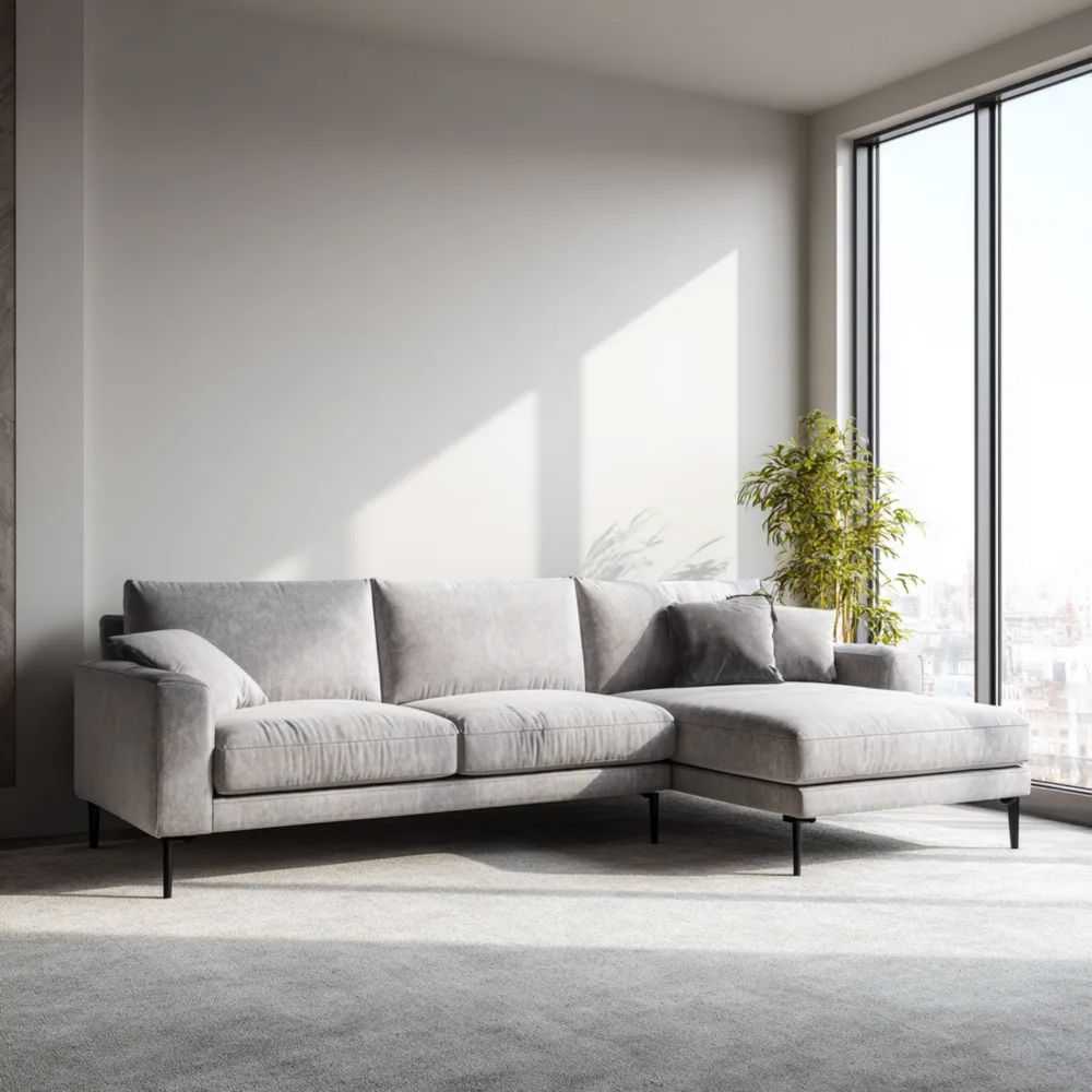 Ecksofa Stoff 280x150x85 cm – Hellgrau – Modernes Design