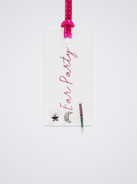 Conjunto de brincos com zircônias cúbicas - Multicolorido