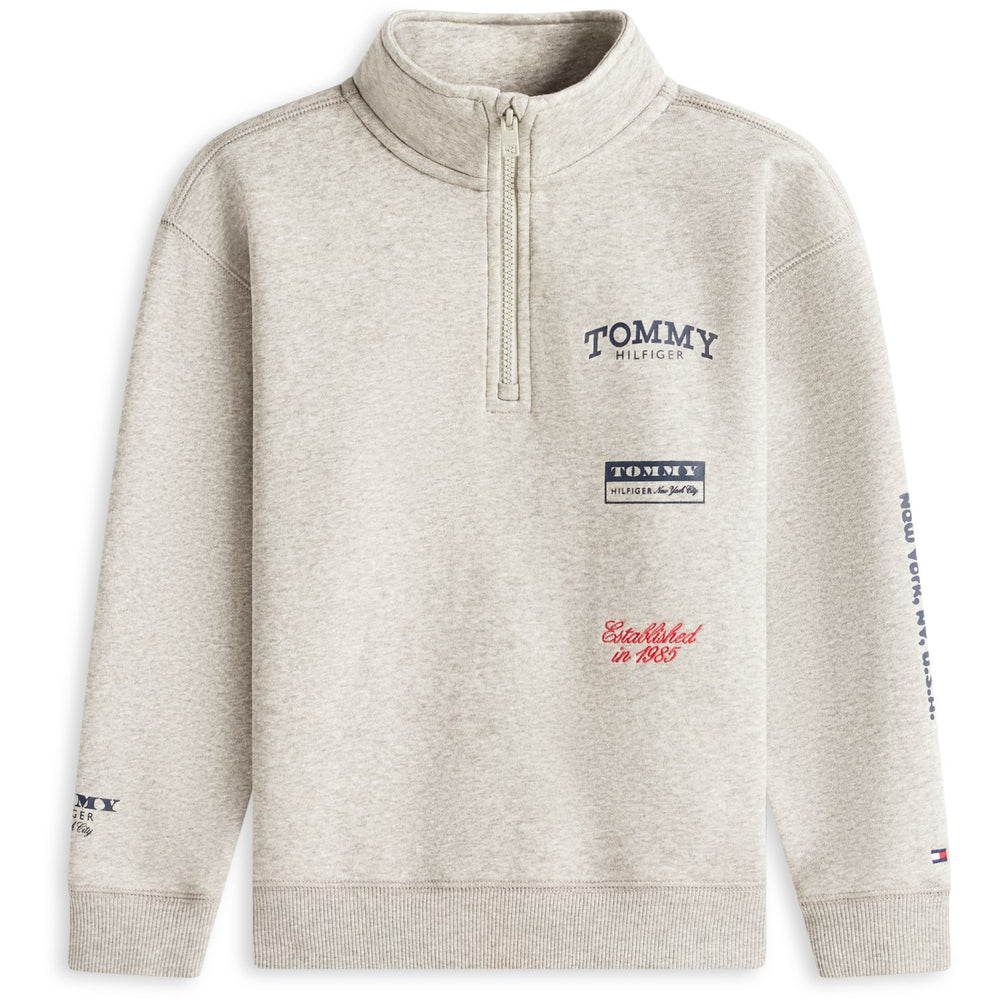 Køb Tommy Hilfiger Mid Grey Heather Multi Print Half Zip Sweatshirt