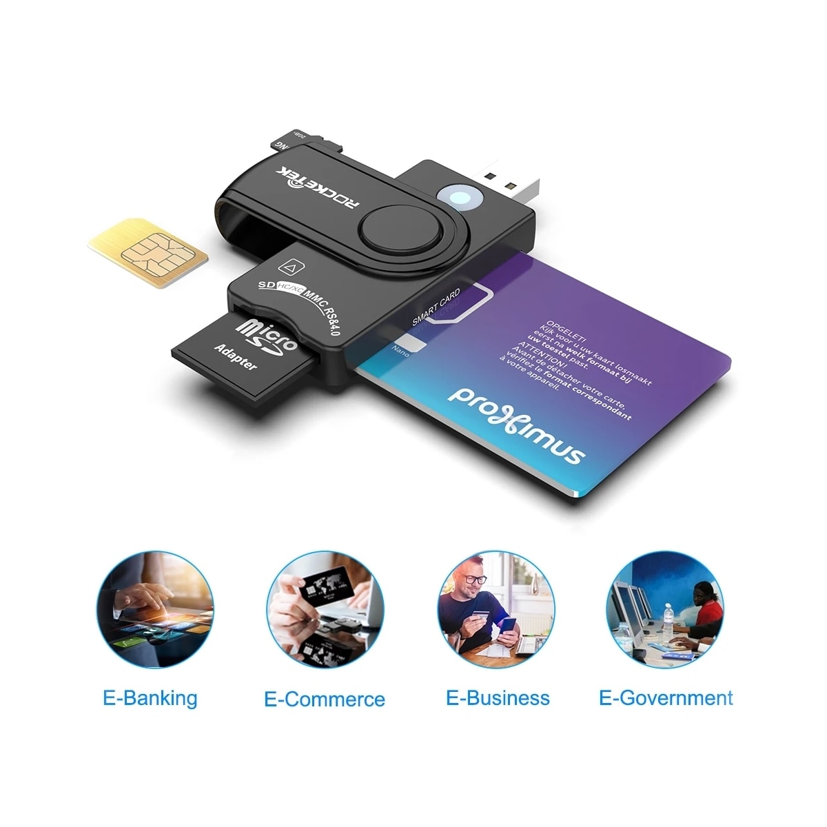 NÖRDIC 4 i 1 kortleser Smartkort SIM-kort SD og TF/MicroSD USB-A UHS-I