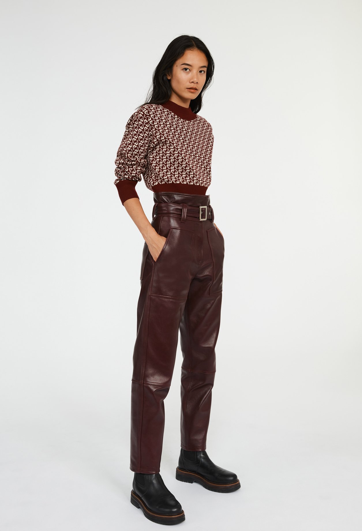 Pull bicolore maille imprime coeur