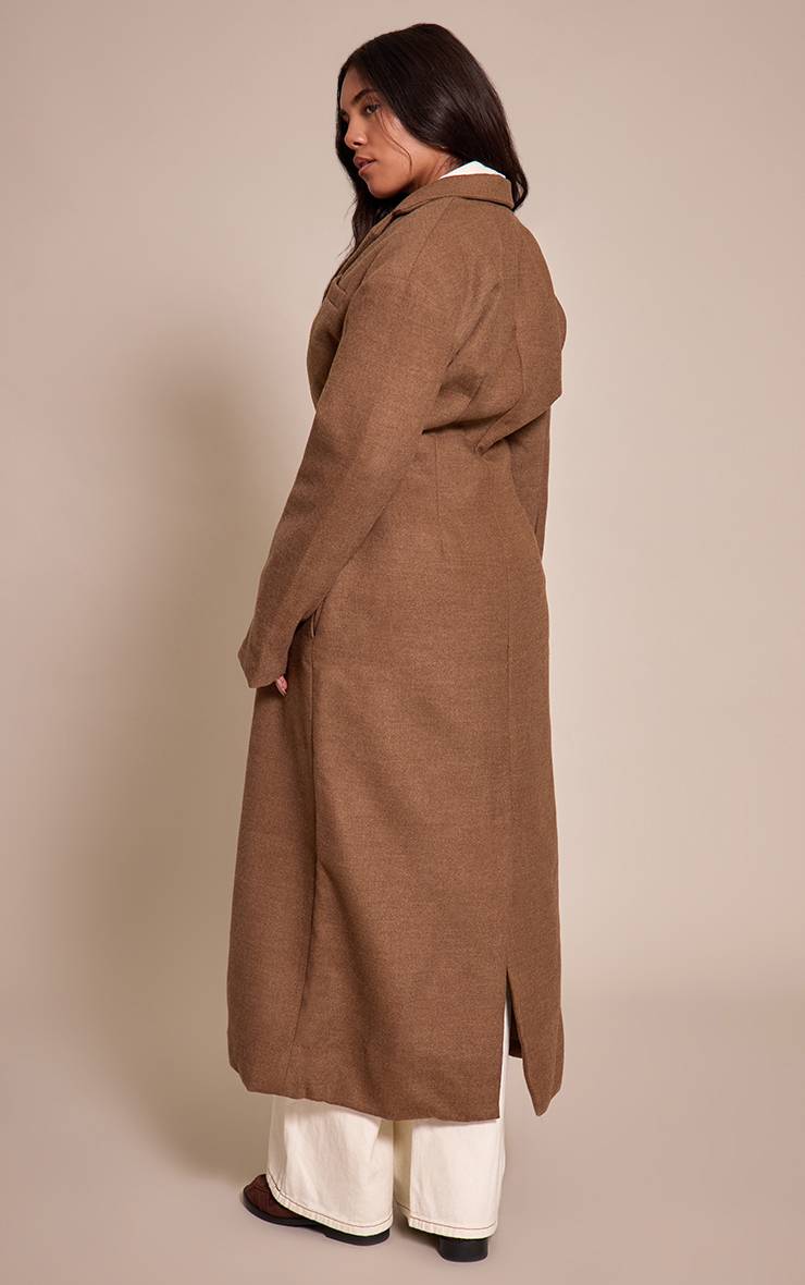 Chocolat Manteau Blazer Long Cinché À La Taille Effet Laine Shape