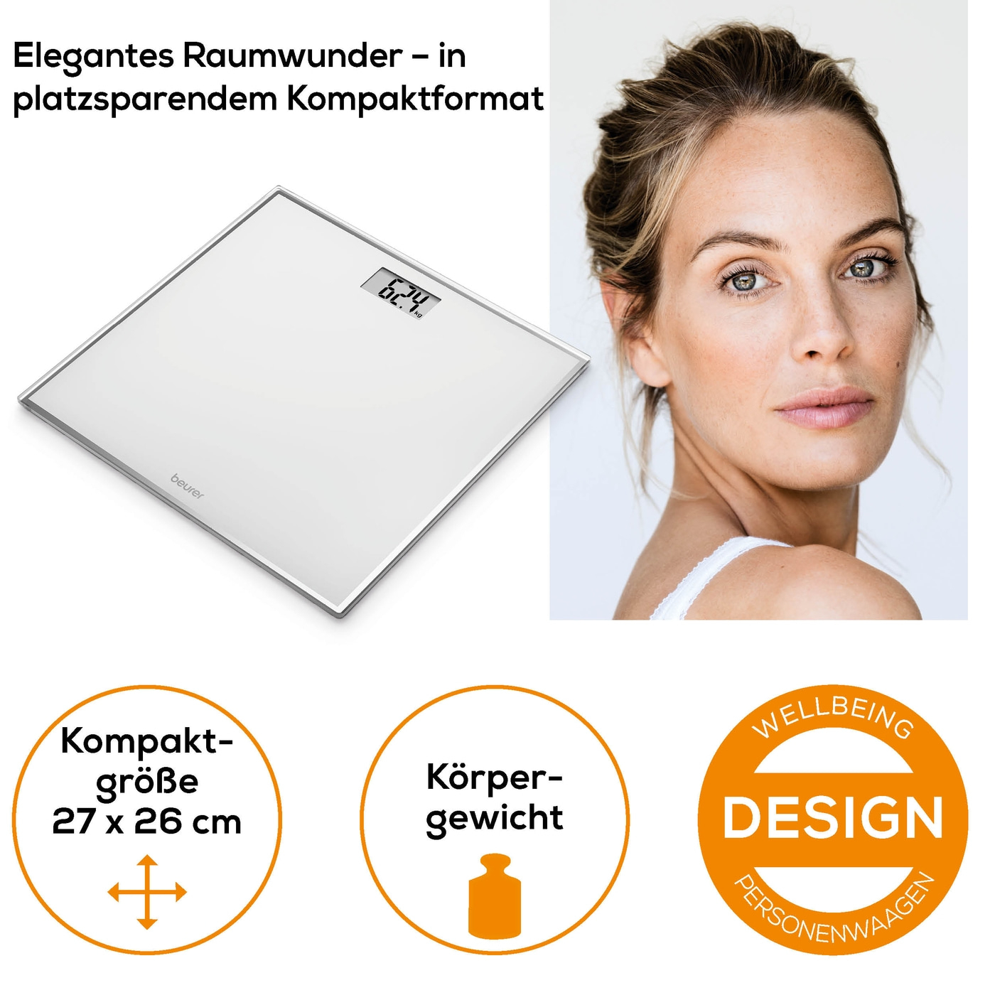 GS 120 Kompakt Glaswaage Personen Waage inkl. Batterie (73576) - Grau