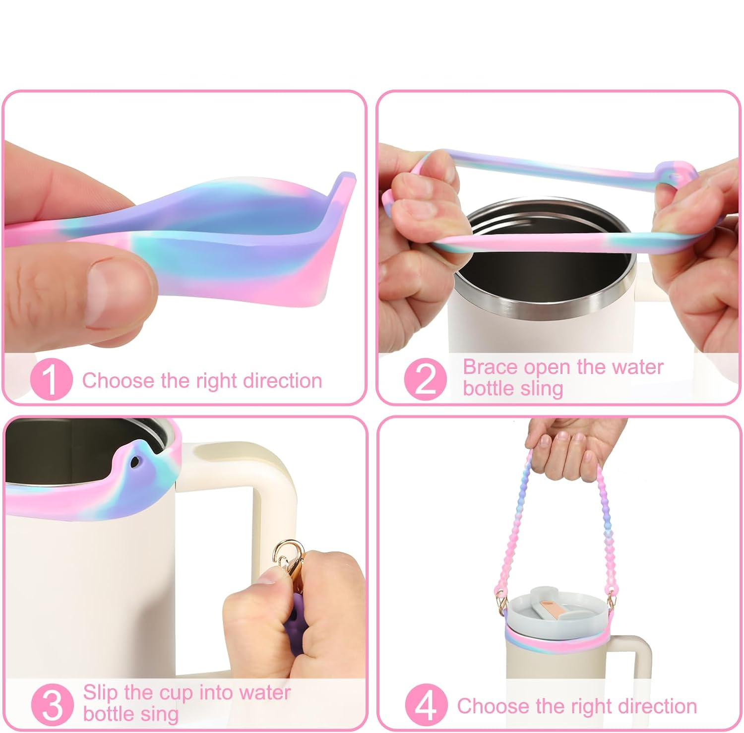 (Ø6x20cm) Silikon Flaschen Griff Halter Handschlaufe Accessoire für Stanley Cup Thermo Becher - Pink / Lila