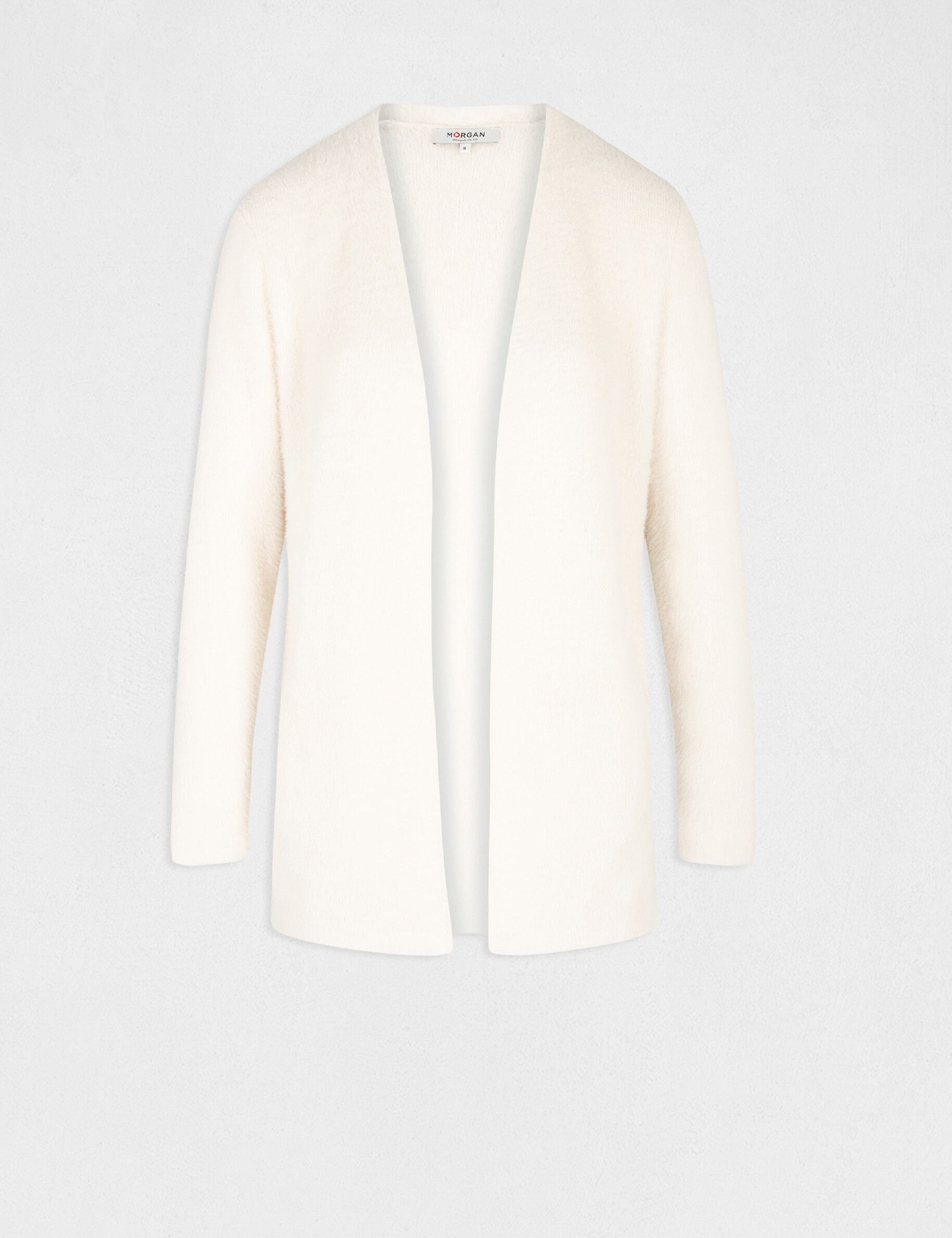Gilet long maille duveteuse ivoire femme - ivoire