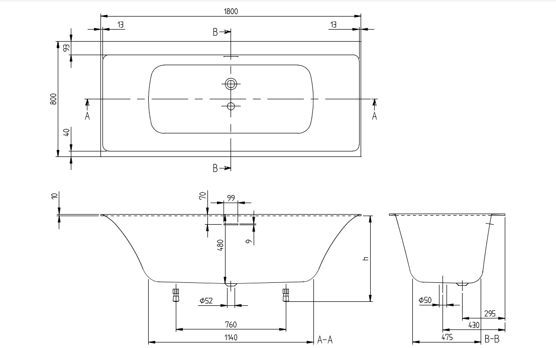 Villeroy & Boch Subway 3.0 inbouw ligbad 180x80cm wit met SilentFlow
