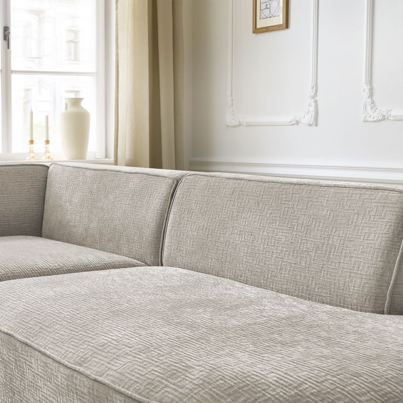 Bobochic Canapé d'angle gauche fixe 4 places Rousseau texturé beige - 250x160x72 cm