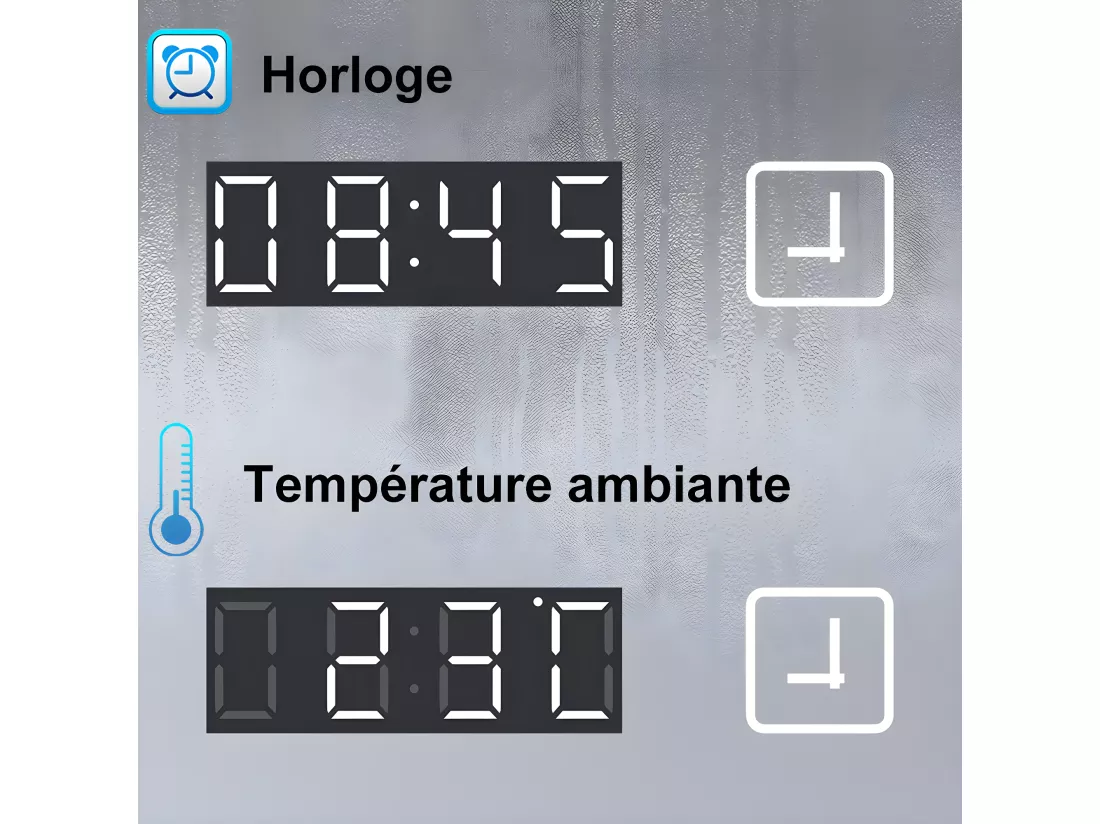 Miroir Salle de Bain avec Bluetooth 120x70cm, Anti-buée+3 Couleurs+Dimmable+Horloge Aica