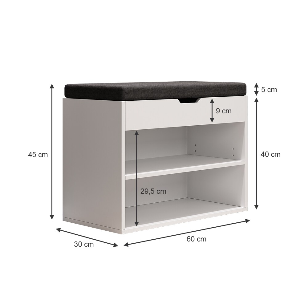 Oskar-Store Schuhbank Titus Weiß, 60 x 45 cm, Schuhregal mit Sitz, Klappdeckel, Fächer