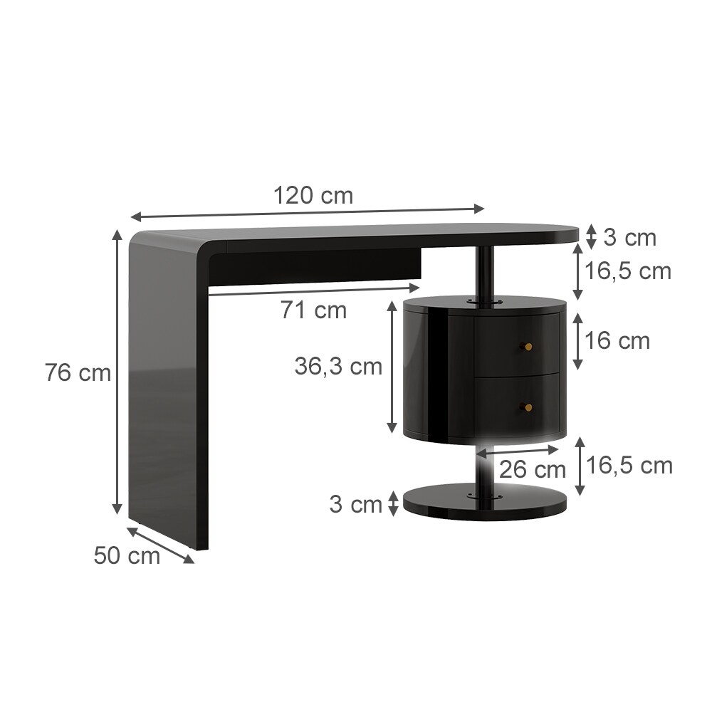 Vicco Schreibtisch Lara Schwarz Hochglanz 120 x 50 cm mit 2 Schubladen