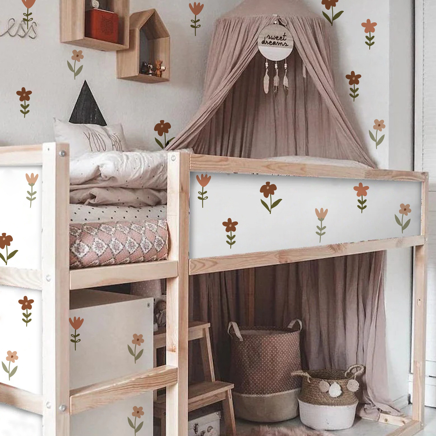 (36er Set) 9x5cm Wandtattoo Hygge Lifestyle Kinderzimmer Aufkleber Home Deko Wandsticker - Blumen