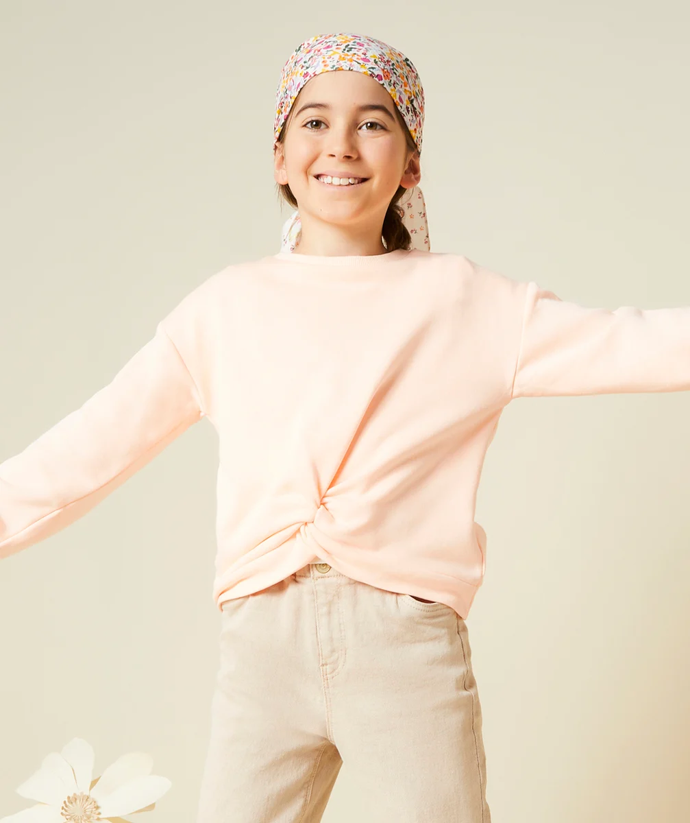 SWEAT MANCHES LONGUES FILLE ORANGE NÉON AVEC NOEUD SUR LE BAS