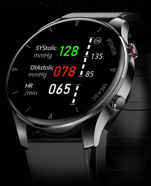 Smartwatch med blodiltnings- og blodtryksmåler Sort