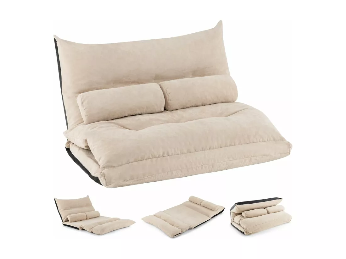 Canapé-lit Paresseux Pliable, Canapé Convertible avec Dossier Réglable à 42 Positions, Chauffeuse avec 2 Oreillers, pour Salon, Chambre, Balcon (Beige)