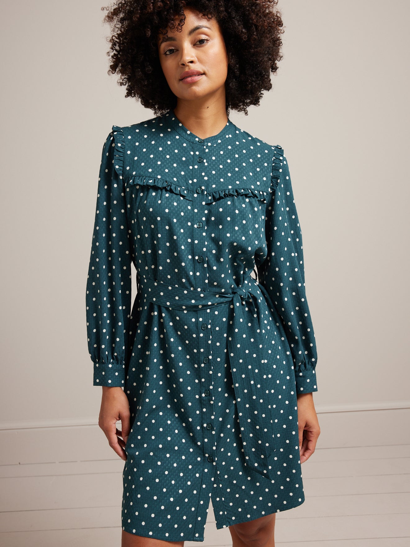 Robe courte femme viscose dobby imprimé pois