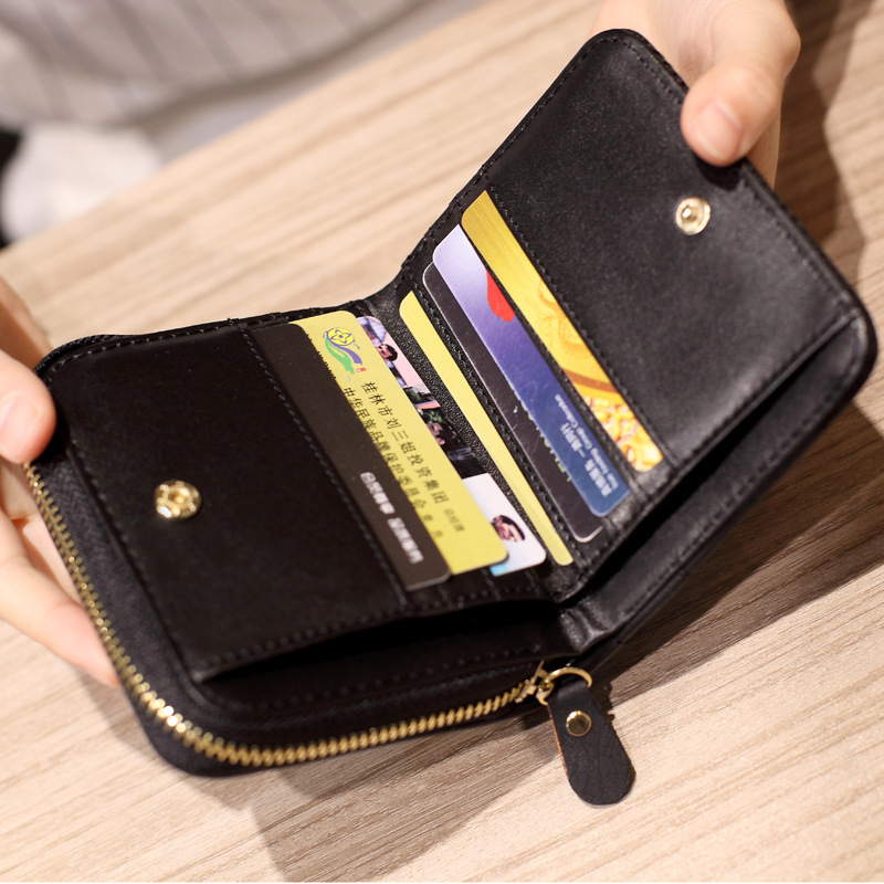 (11x10cm) Leder Geldbörse Fashion Portemonnaie mit 8 Kartenfächern - Schwarz