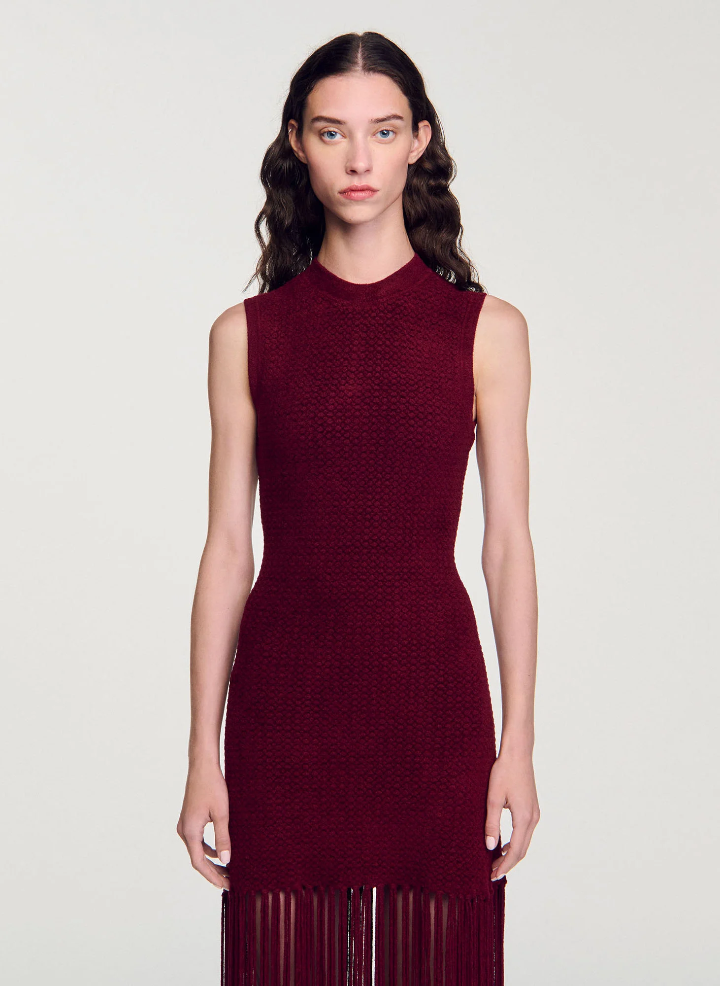 Robe midi col rond en maille | Rouge