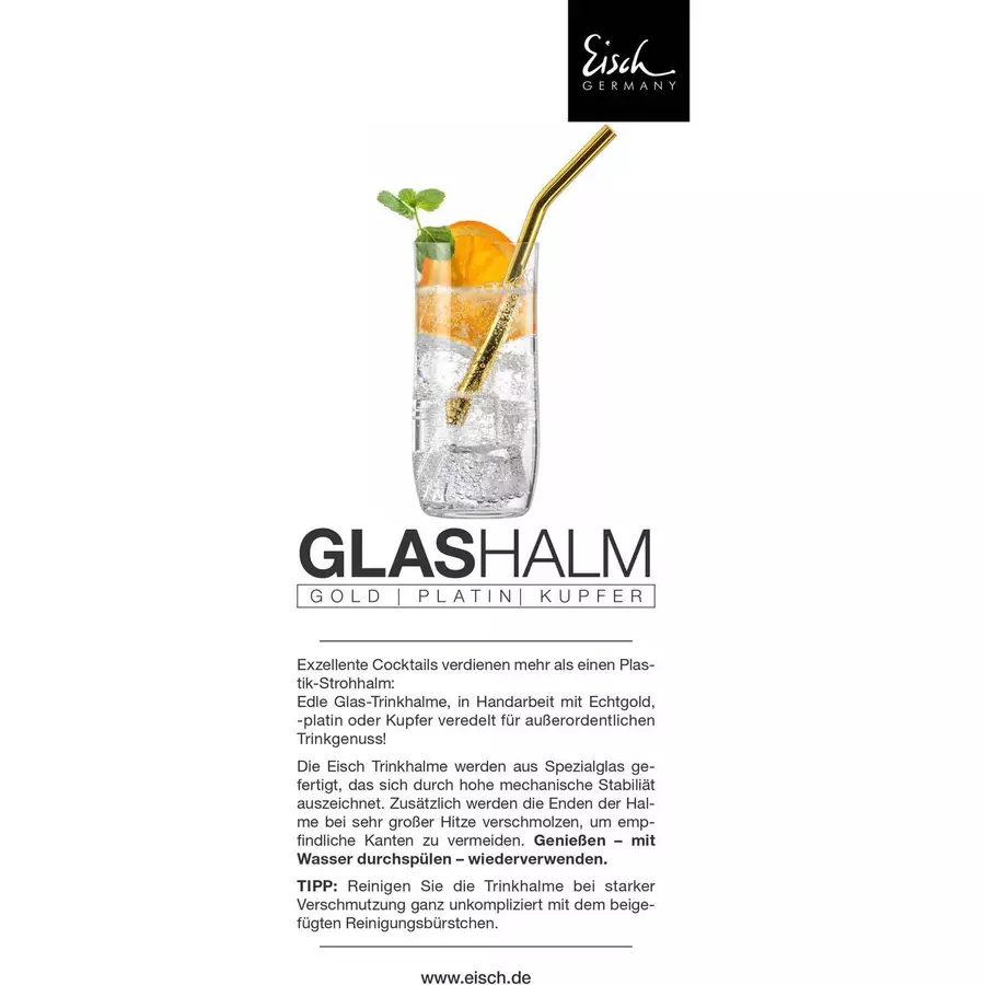 Eisch Glas-Trinkhalm Gentleman 20 cm kupfer