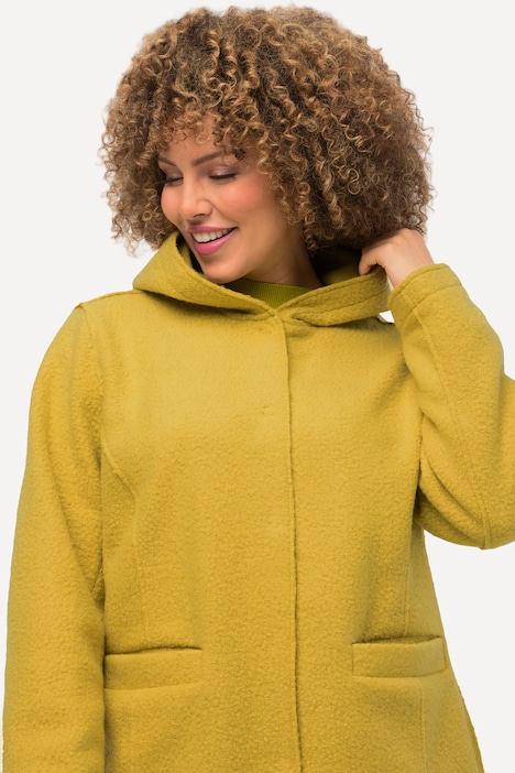 Curly-Wool-Jacke, Kapuze, feine Struktur, leicht