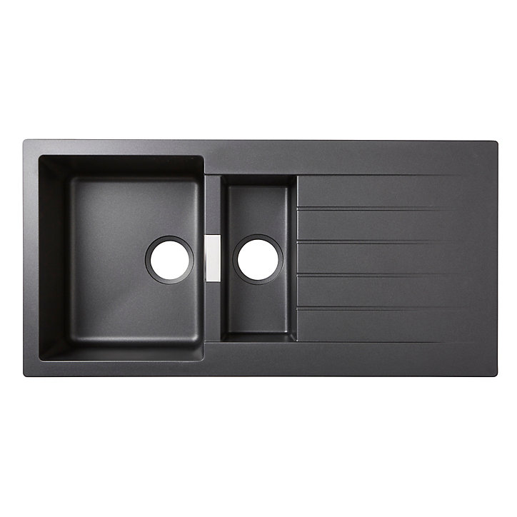 Évier en composite de quartz noir 1,5 bacs à encastrer Galvani