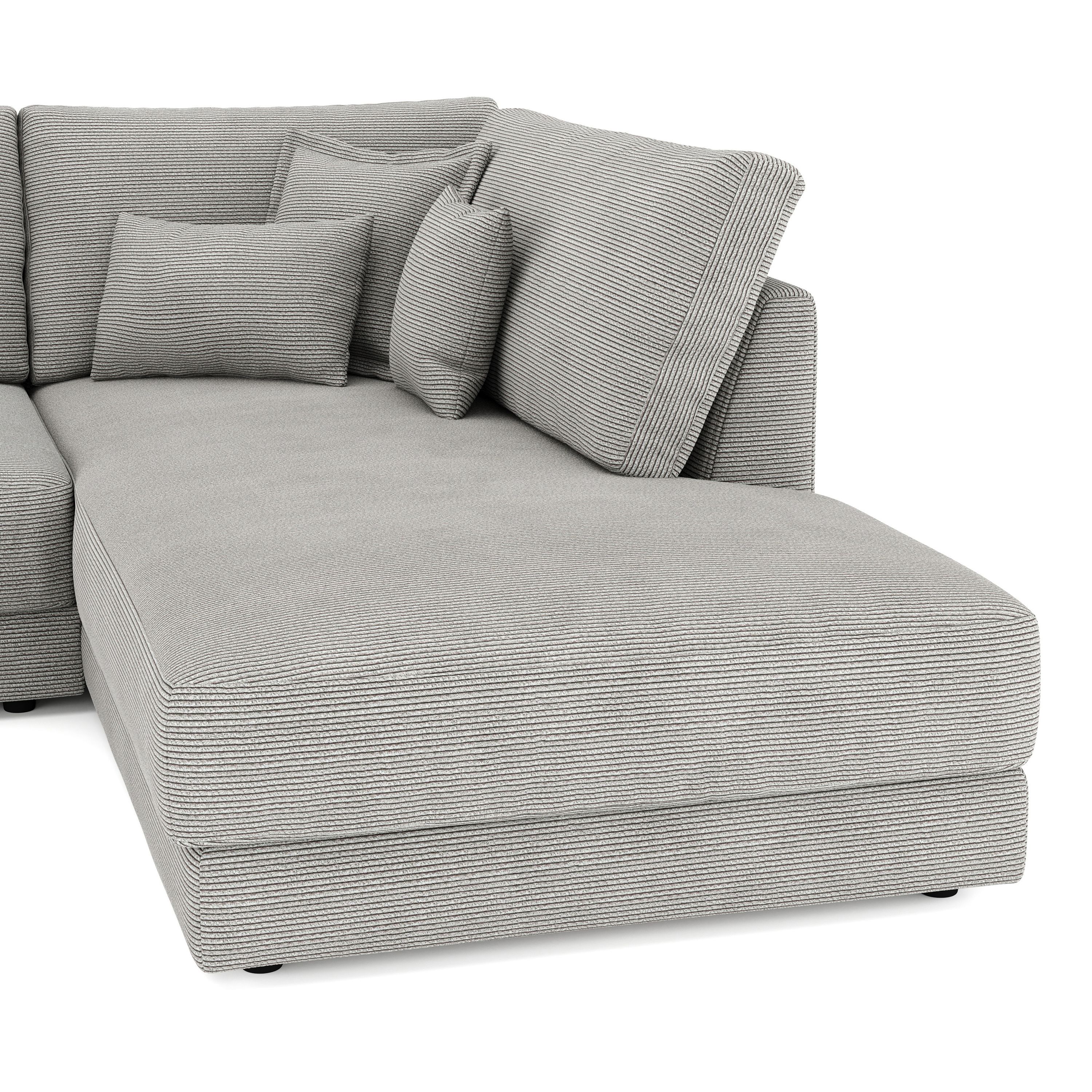 Ecksofa Cord TARJA rechts hellgrau