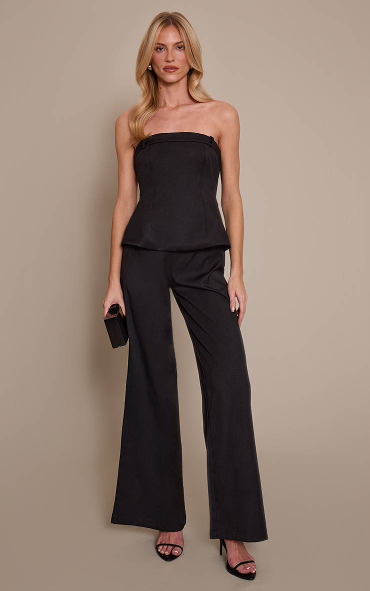 Noir Combinaison Pantalon Large À Bandeau Avec Dos Croisé
