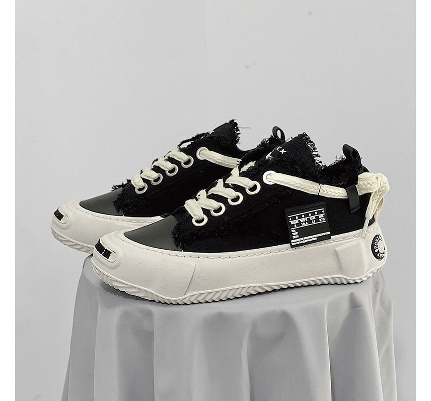Tanzanite - Canvas platform sneakers met vetersluiting en gerafelde afwerking