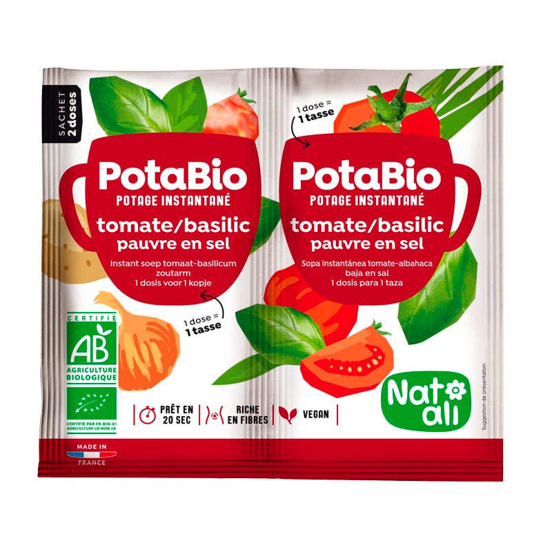 Potabio tomates-basilic pauvre en sel - potage instantané bio