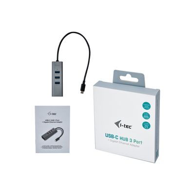 i-Tec USB-C Metal - Hub - 3 x SuperSpeed USB 3.0 + 1 x 10/100/1000