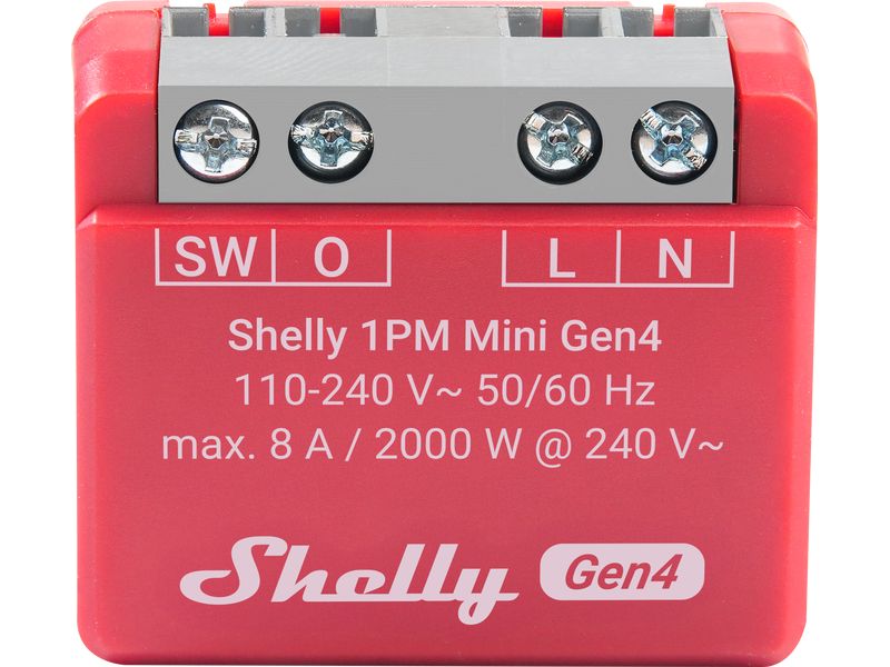 Shelly WLAN-Schaltaktor 1PM Mini Gen4 WiFi-Switch Rot, 8 A Wi-Fi-gesteuerter, intelligenter Schalter