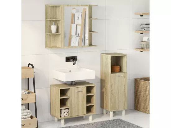 Ensemble de meubles de salle de bain 3 pcs chêne sonoma