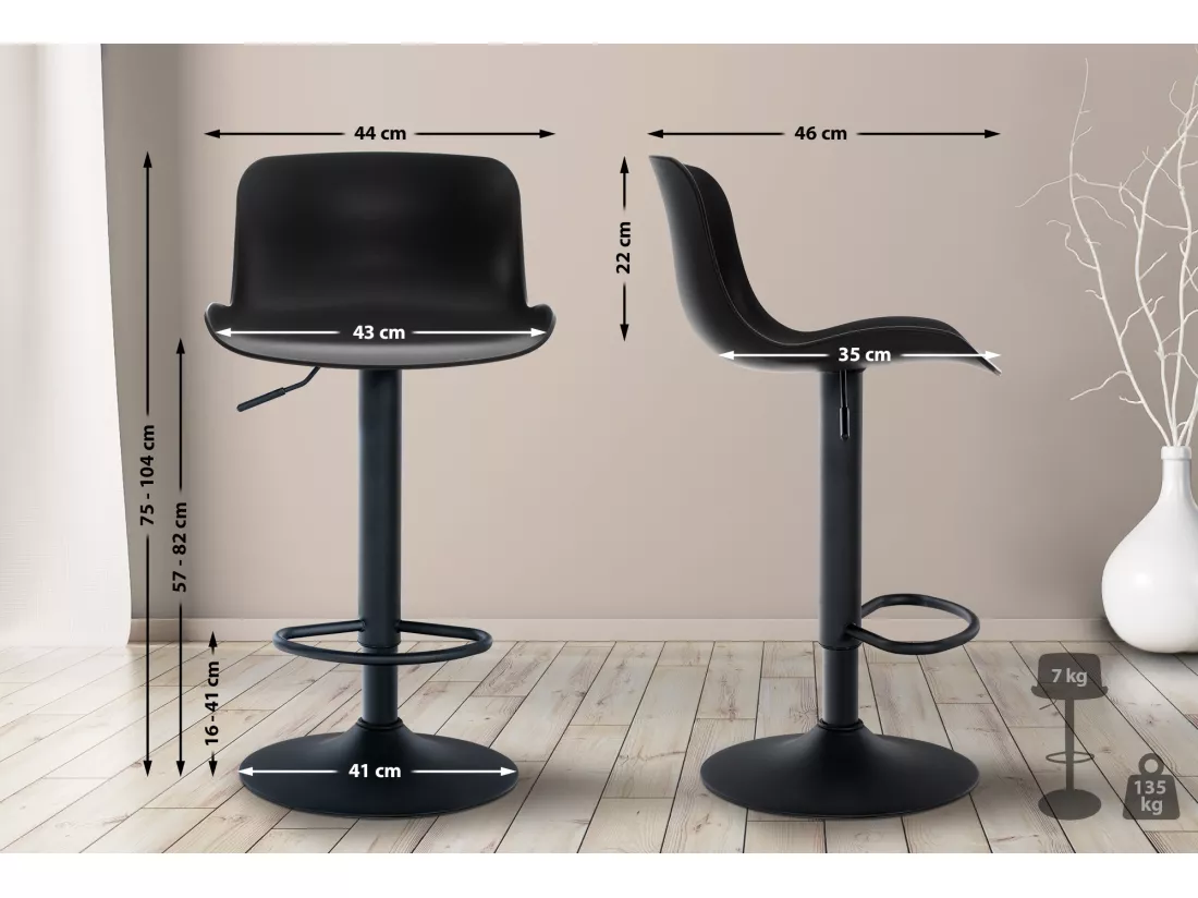 Tabouret de bar - Plastique & Antique - Noir - Almada
