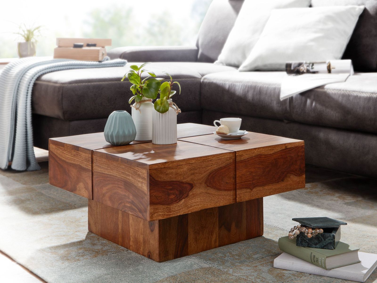 Couchtisch - Sheesham dunkelbraun - Massivholz - 57,5 cm