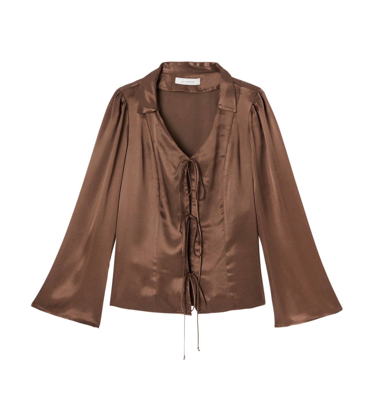 Blouse en satin uni Femme - Marron moyen