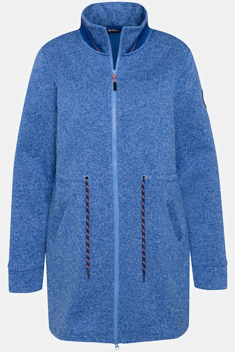 Long-Strickjacke, Tunnelzug, Stehkragen, 2-Wege-Zipper