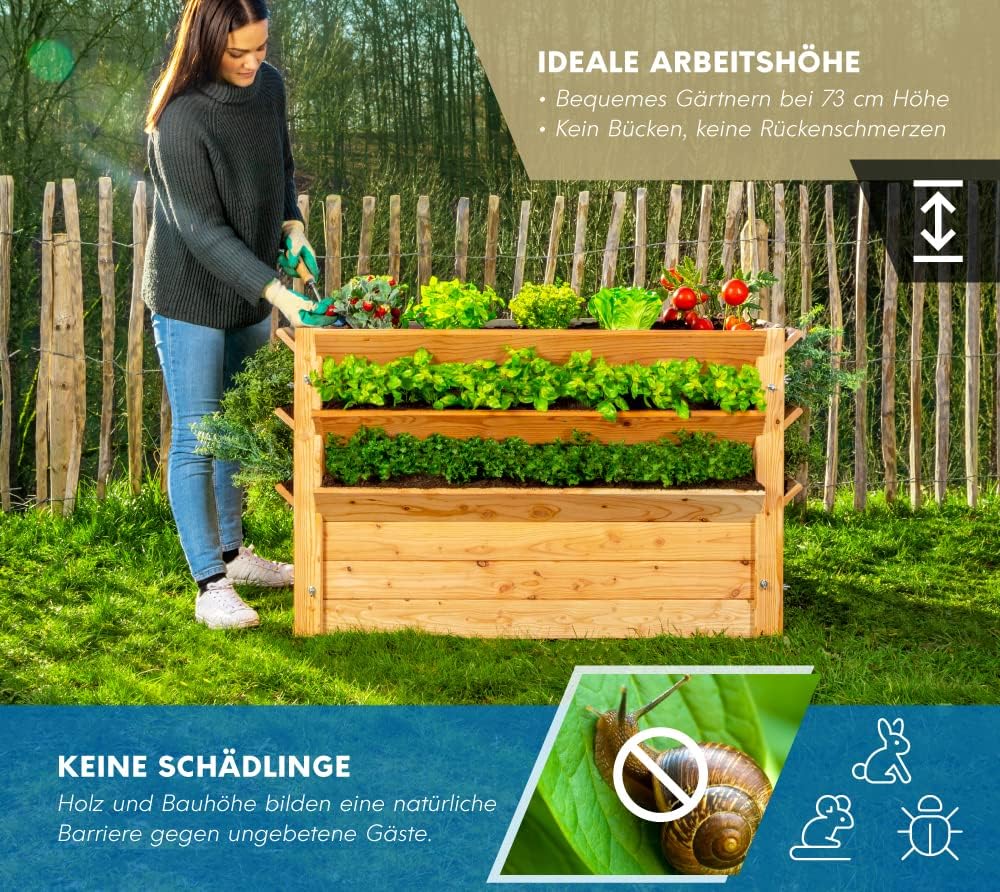 WESTMANN Premium Hochbeet aus Lärchenholz mit Aussaatkalender | Natur | 125x91x73 cm | Kräuterbeet | Holzhochbeet zum Bepflanzen von Gemüse & Kräutern