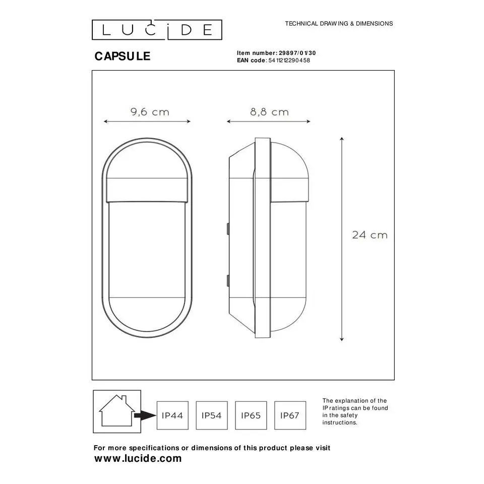 Lucide CAPSULE Wandlamp - Zwart