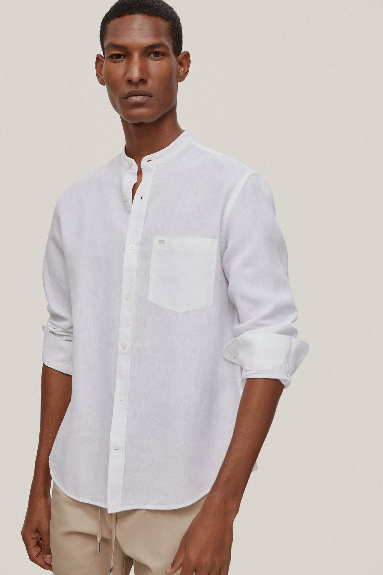 Camisa de linho Cuello mao - Branco
