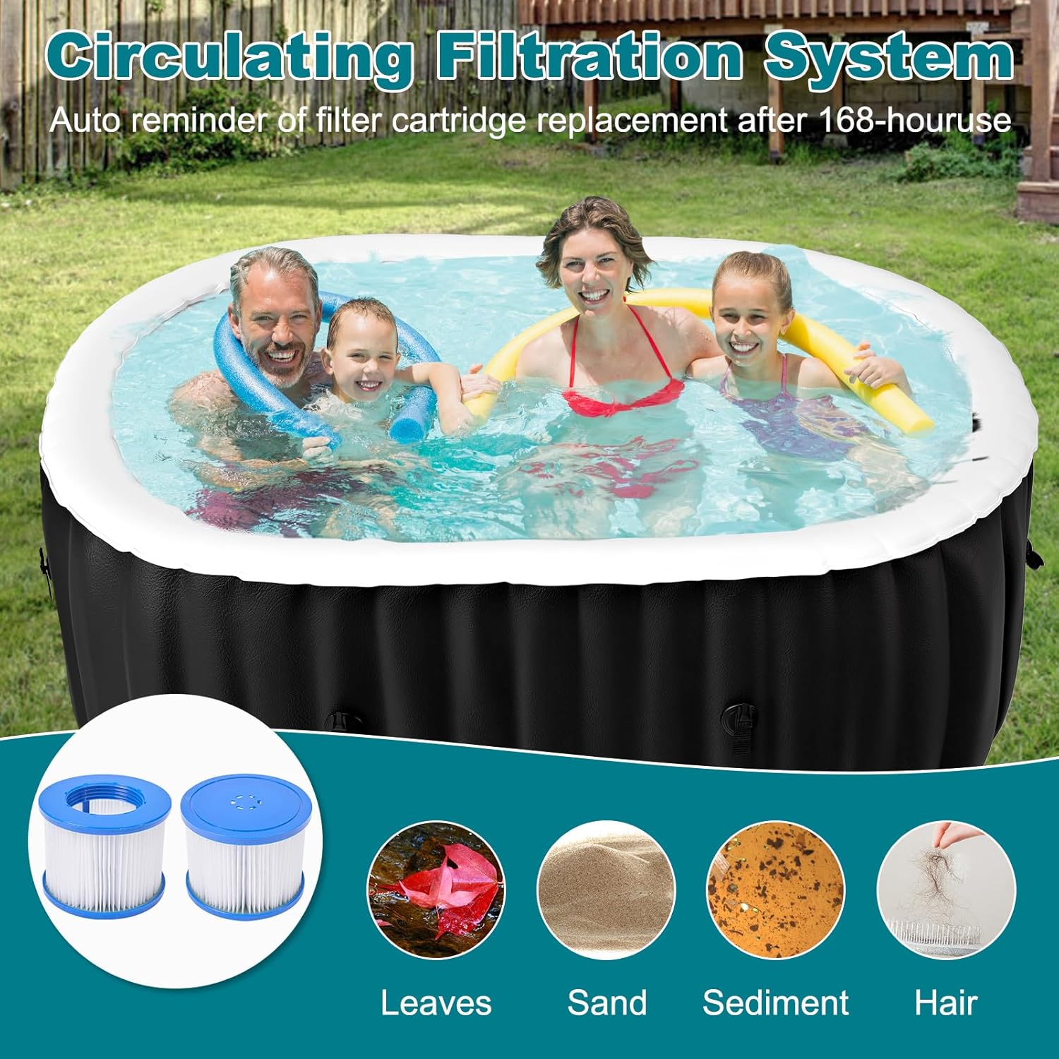 Aufblasbarer Whirlpool für 1-2 Personen | Ovales, portables Spa mit 100 Luftdüsen | Inkl. Heizpumpe, Filter & Isolierabdeckung | 190L x 120B x 63H cm