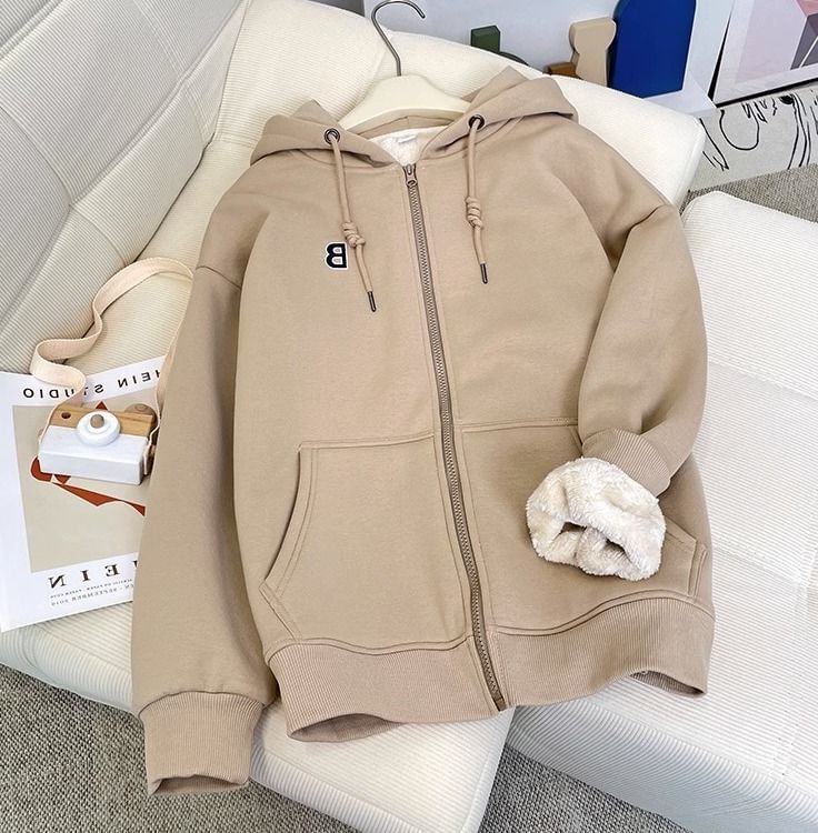 Cafamo - Fleecegevoerde hoodie met rits en tekst