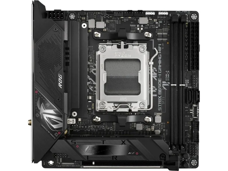 ASUS ROG Strix B650E-I Gaming WiFi - Bundkort - mini ITX - Socket AM5 - AMD B650 Chipset - USB-C 3.2 Gen 2x2, USB-C 3.2 Gen2, USB 3.2 Gen 2, USB 3.2 Gen 1 - 2.5 Gigabit LAN, Wi-Fi 6E - onboard grafik (CPU påkrævet) - HD Audio (8-kanaler)