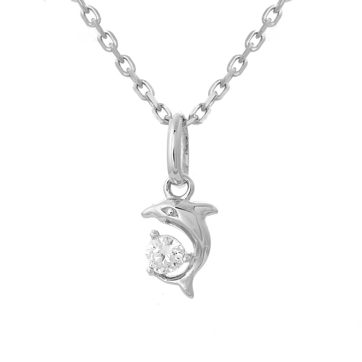 Collier dauphin oxyde de zirconium Argent 925 Rhodié